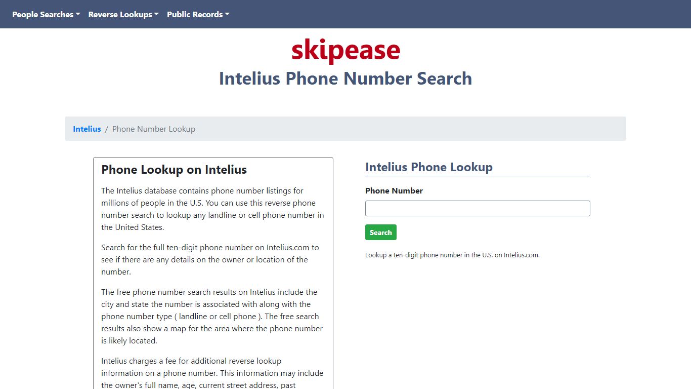 The Intelius Reverse Phone Number Lookup | Skipease